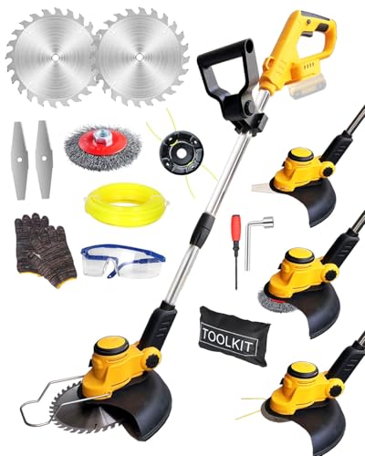 Cordless Weed Wacker for Dewalt 20V, 4 in 1 Lightweight Cordless String Trimme,12' Weed Eater Battery Powered, Brush Cutter for Lawn, Yard and Bush Trimming (No Battery) (Yellow)