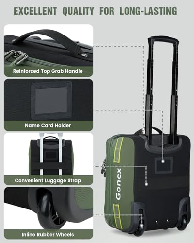 Gonex Waterproof Underseat Carry on Luggage with Wheels, 16 inch PVC Small Wheeled Travel Luggage for Airline, Rolling Overnight Weekender Suitcase for Men Women 30L, Olive Green