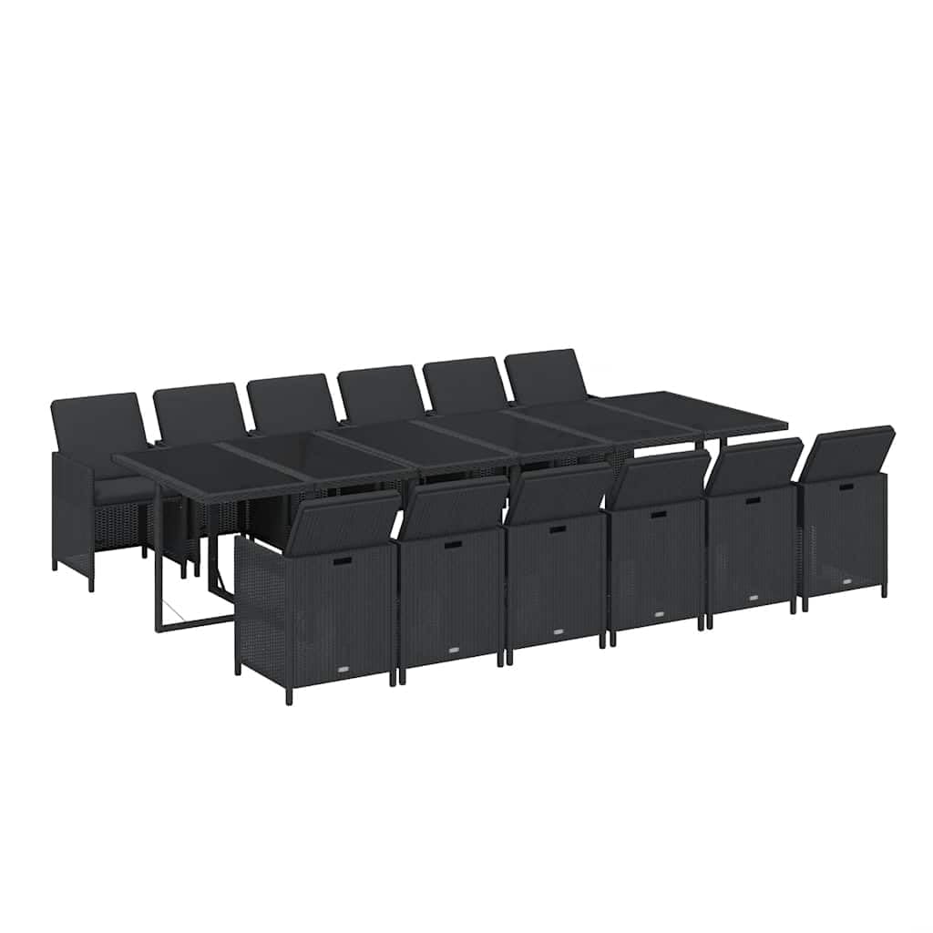 ACAGALA Conjunto de Muebles de Jardín 12 Sillas y Mesa de Ratán con Cristal, Comedor Exterior de Terraza con Cojines, Set para Patio y Jardín, Negro