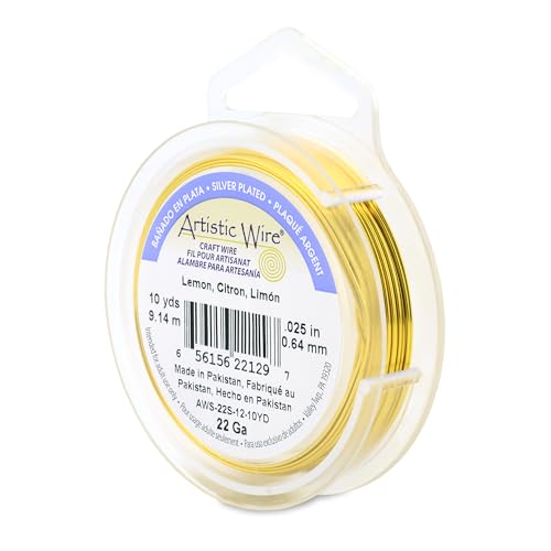 Image of Artistic Wire, 22 Gauge Silver Plated Tarnish Resistant Colored Copper Craft Wire, Lemon, 10 yd