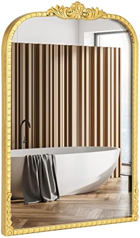QSHU HUNG Rectangle Wall Mirror, 20x28” Gold Metal Mirror for Bedroom,Bathroom,Living Room,Premium Deep 1” Stainless Steel Frame…