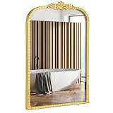 QSHU HUNG Rectangle Wall Mirror, 20x28” Gold Metal Mirror for Bedroom,Bathroom,Living Room,Premium D