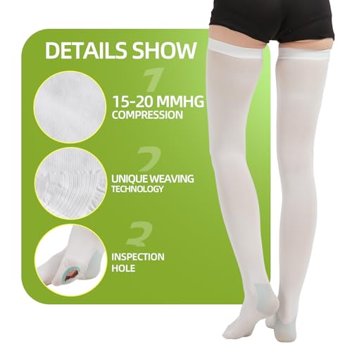 Image of 2 Pairs Thigh High Anti Embolism Compression Stockings for Women & Men, 15-20mmHg TED Hose Socks, 2X-Large