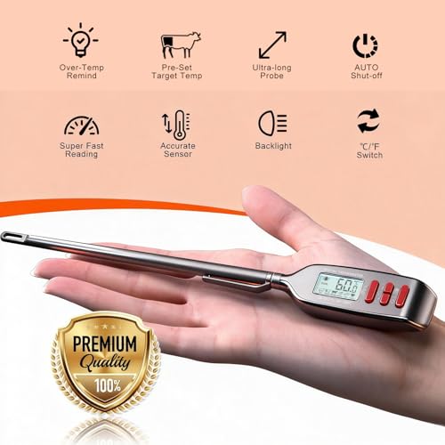 Antonki Meat Thermometer with Long Food Temperature Probe, Digital Instant Read Food Thermometer with Backlight for Cooking, Chef, Kitchen, Bake, Candy, Grill, BBQ, Oil - ℃/℉ Switch