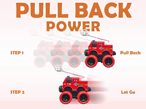 Pull Back Die-Cast Alloy Fire Truck Vehicles Play Set,Monster Truck Model Cars,Friction Powered Toy Cars,4 Pack,Toys For 3 4 5 + Years Old Kids,Christmas/Birthday Gifts For Boys & Girls,Party Favors #TOP1