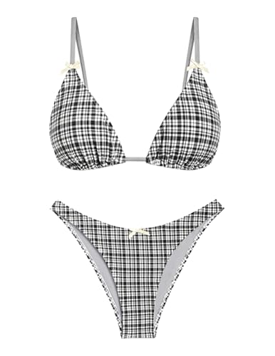seamoly Women's Bikini Sets Tie Back Bowknot Two Piece Swimsuits Triangle Thong Bathing Suit Gingham Floral Cherry Printing