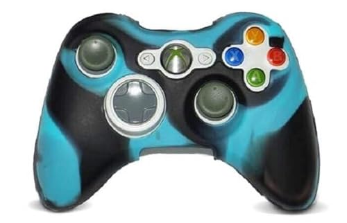 Capa Case Protetora De Silicone Gel Para Controle Xbox 360 Cores Camuflada E Lisa (AZUL PRETO)