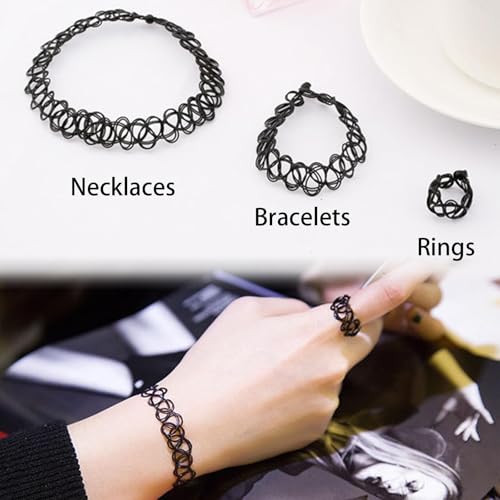 Heyumybi 12 Stück Choker Halsband Tattoo Kette Set,Elastische,Tattoo Halskette Mädchen Damen,Choker Gothic,Neon Kette für Mädchen Damen Kinder