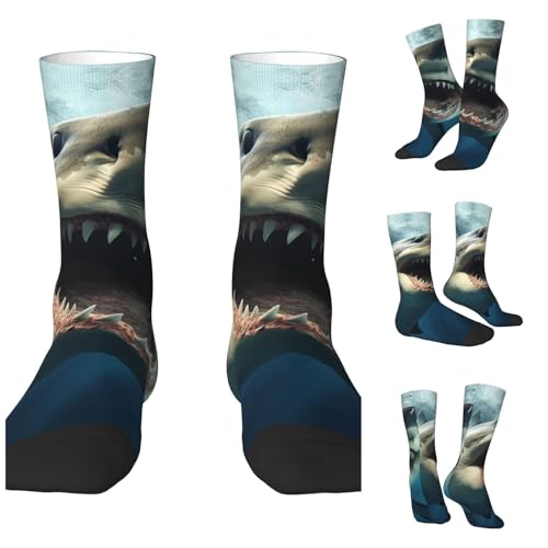 LZQPOEAS Shark Mouth Athletic Socks Unisex Cushioned Crew Socks Hiking Running Calf Sock Soft Above Ankle Sock