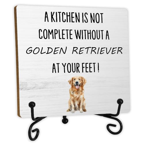 SkipTiger Funny Kitchen Wood Signs - Golden Retriever Gifts For