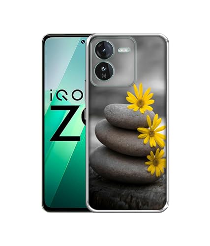 Image of Casotec Stones and Flower Design Printed Silicon Soft TPU Back Case Cover for iQOO Z9 5G