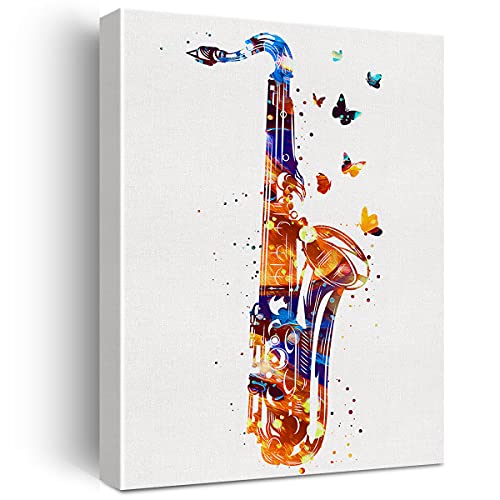 Saxophone Watercolor Music Instrument Art Saxophone Canvas Painting Prints For Home Wall Decor Framed Artwork Saxophonists Gifts(12X15 Inch) #TOP24