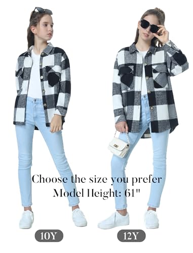 Image of Mebius Girls Shacket Jacket Long Sleeve Plaid /Corduroy Color Block Button Down Casual Collared Shirt with Pocket