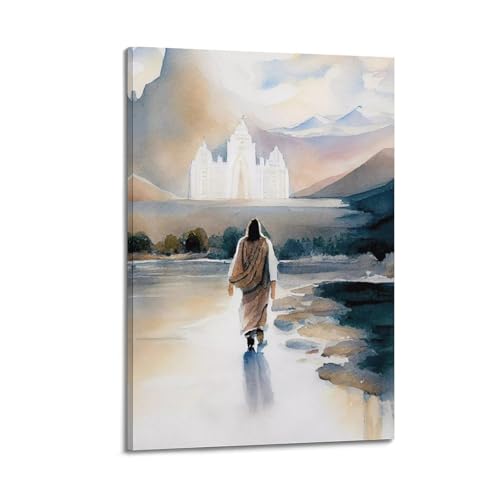 Poster chrétien pèlerinage QXYUIN impression sur toile 30x45 cm avec cadre pour décoration de chambre