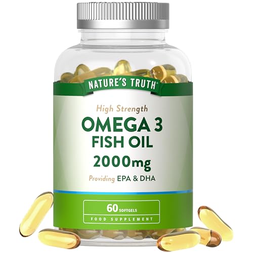Omega 3 Capsules High Strength 2000mg | Providing EPA & DHA | Natural Source of Omega 3 Fish Oil | Wild-Caught Essential Fatty Acids | 60 Softgels | Nature's Truth