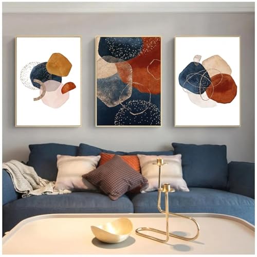 Art mural abstrait nordique Morandi triptyque orange 35x55 cm avec cadre intérieur