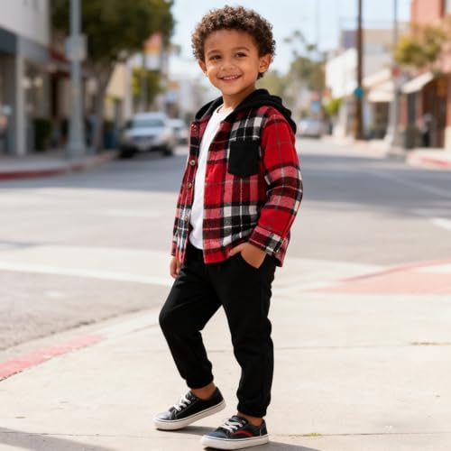 Image of Size 2-6 Years Toddler Boys Clothes Plaid Hooded & Pants 2 Piece Set Kids Boys Fall Outfits Sets