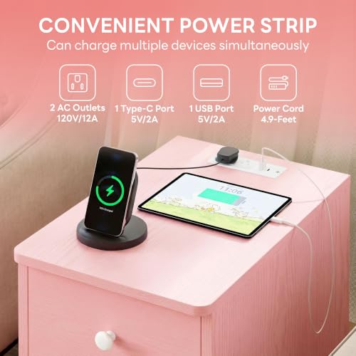 Image of LIKIMIO Nightstand with Charging Station, 3 Drawers Modern for Bedroom