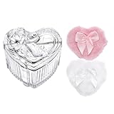 TOLIDA Puderdose Set aus Glas,Körperpuderbehälter im Herzform,Leer Babypuder Dose mit Puderquaste,Puderetui für Körperpuder,Talkumpuder,Kosmetikpuder zu Reise Geburtstag als Geschenk Klar(Kein Pulver)