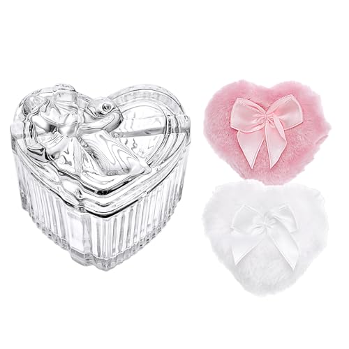 TOLIDA Lot de boîtes à poudre en verre, récipient à poudre pour le corps en forme de cœur, boîte vide pour poudre de bébé, boîte à poudre pour poudre corporelle, talc, poudre cosmétique pour voyage