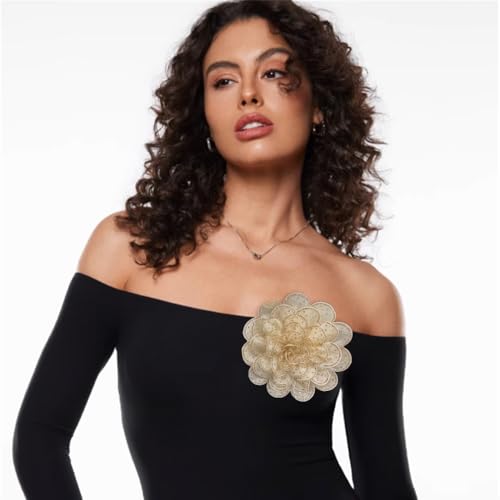 Image of Rhinestone Camellia Flower Big Brooch Lapel Pins for Women Fashion Crystal Fabric Floral Brooches Pin for Dresses Suit Accessories Jewelry Boutonniere Corsage Wedding Party 140mm