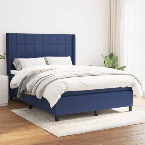 Teenpull Cama con somier con colchón azul, 140 x 200 cm, tela, estructura de cama con cabecero, cama tapizada para dormitorio, incluye cubrecolchón y somier, espacio de dormir ideal para invitados y