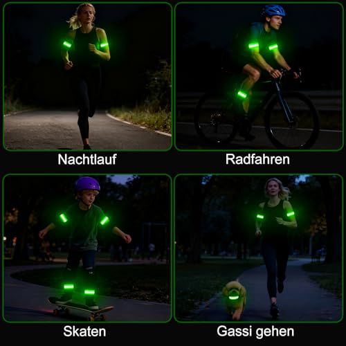 2 Stück Reflektorband, LED Armband Aufladbar, 3 Beleuchtungsmodi, leucht USB Armbänder Lichtband, Reflective Leucht Armbänder Leuchtarmband, Nacht Sicherheitslicht für Joggen, Radfahren, Hundewandern