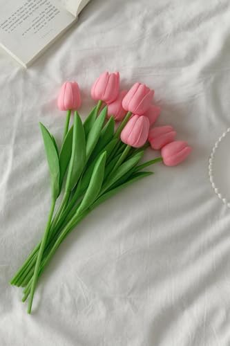 Image of Xtore inchSilk Tulip Bunch - Realistic Pink Artificial Flowers for Home Decor (Pack of 10, Pink)
