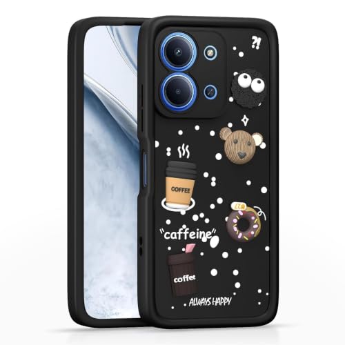Image of Bintage Back Cover Compatible for Vivo Y21 5G / Vivo Y11 5G | Cute 3D Taddy Ball Bear Milk Cake Coffee Silicon Case Full Body & Camera Protection - Black