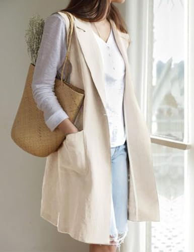 IDEALSANXUN Womens Long Linen Vest Tops Casual Spring Summer Lightweight Jackets2
