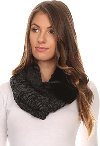Sakkas Dalien Short Length Two Sided Faux Fur Ribbed Cable Knit Infinity Scarf3