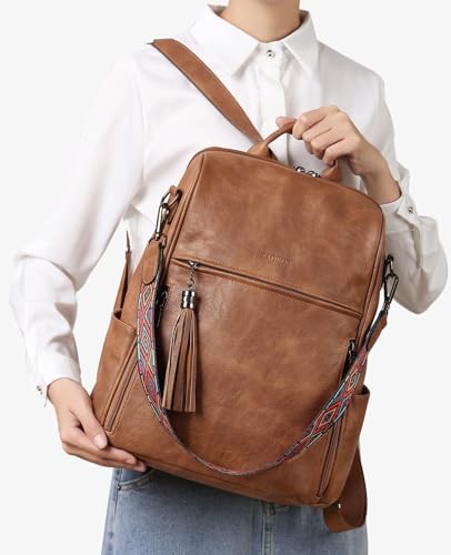 Image of FADEON Leather Backpack Purse for Women Designer Travel Backpack Purses PU Fashion Ladies Shoulder Bag with Tassel