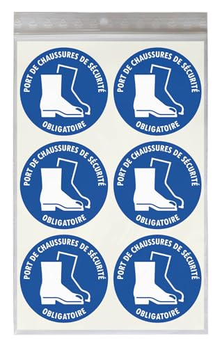 18 Stickers Ø 5 cm PORT DE CHAUSSURES DE SÉCURITÉ OBLIGATOIRE M008 - Lot de 18 étiquettes en vinyle autocollant