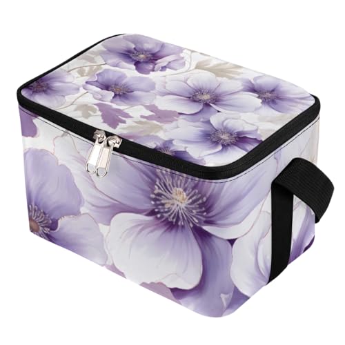 GzLeyigou Lunch Bags for Women Men 9 Cans,Floret Hot & Cold Food Delivery Bag Insulated Grocery Bag Insulated Lunch Box Purple Flowers Cooler Bag for Office Work Picnic Beach