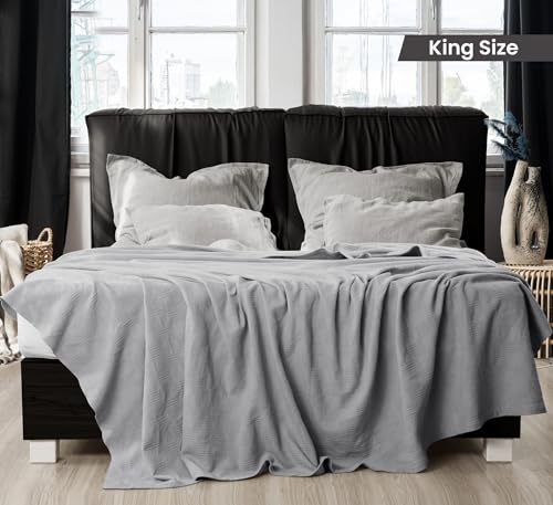 Utopia Bedding Cool Grey 100% Cotton Blanket [King Size - 90x108 Inch] 350GSM Lightweight, Soft and Breathable Thermal Blanket for All Seasons