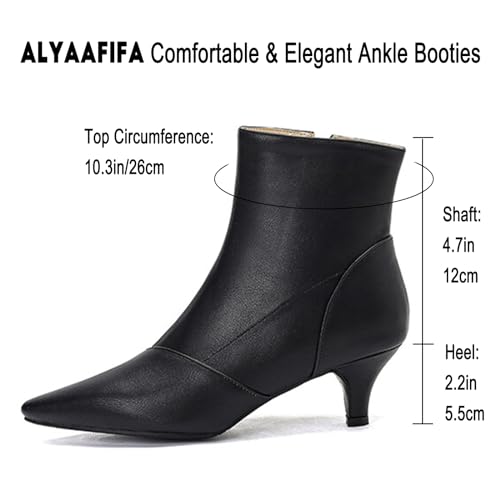 Alyaafifa Kitten Heel Ankle Boots for Women Booties Comfortable Pointed Closed Toe 2 Inch Mid Heel Short Boots with Zipper Leather Dressy Shoes Party Event Office Prom4
