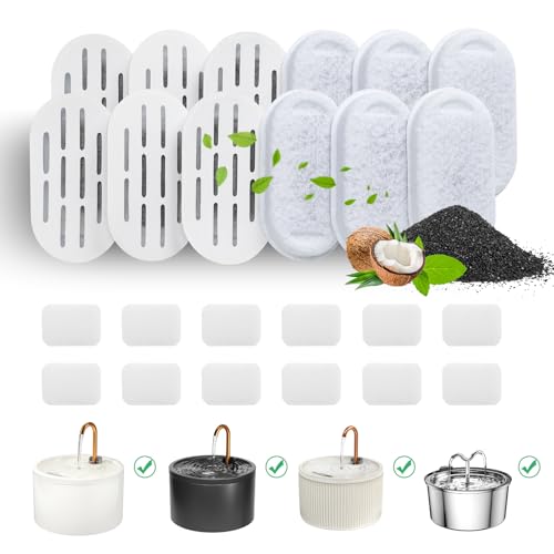 DOOOB Cat Water Fountain Filters, 24 Pack Cat Fountain Filter, Cat Fountain Replacement Filters for DOOOB Stainless Steel Cat Water Fountain, Pet Water Fountain Filters (12 Filters & 12 Sponges)