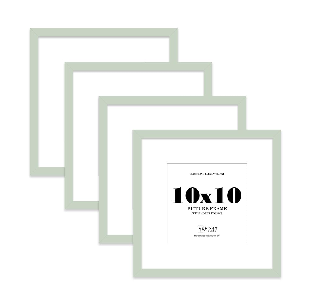 10x10 Mint Green Picture Frame with Mount for 8x8 Photos, Prints - Modern Square Wall Frame, Set of 4