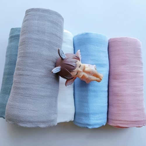 Image of Muslin Newborn Baby Swaddle Blanket 43.5 x 47 inches(110x120cm) Unisex Swaddling Wrap Soft Silky Muslin Swaddle Blankets Neutral Receiving Blanket for Newborn Babies Boys and Girls Large White