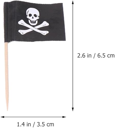Miniatura 6 de Luxshiny 100 piezas de bandera pirata para cupcakes, palillos de dientes pirata, para Halloween, palillos de dientes, banderas, gorra de calavera,