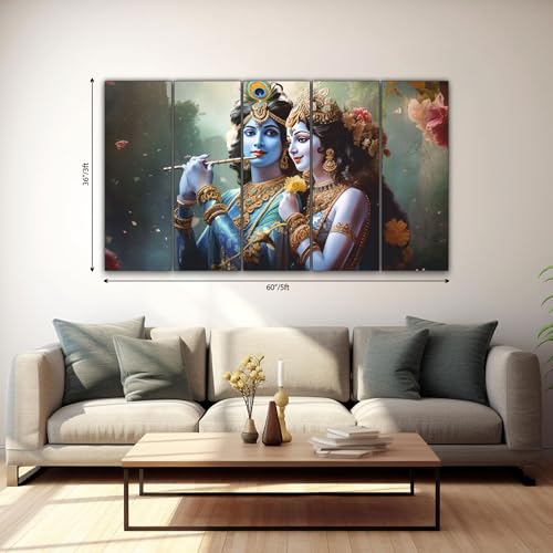 Image of The Castle Decor Lord Radha krishna painting | Multiple Frames Wall Art Painting for living room,Bedroom,Drawing room,Hotels Wooden Framed-Digital Painting (Multi Color - Design 2, 36x60 Inch)