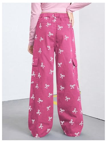 SHENHE Girl's Cargo Jeans Wide Leg Elastic Waist Butterfly Print Cute Baggy Jeans Pants2