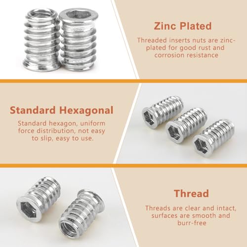 Drenky M4 Gewindeeinsatz Holz, 40 Stück Einschraubmutter M4x10mm Einschraubmuttern Silber, Einschraubmuffen Verzinkte Innensechskant, Einschraubhülse Gewindeeinsatzmuttern für Holzmöbel