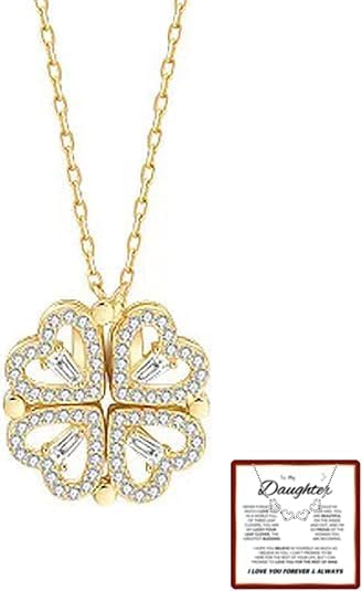 Daughter's 4-Leaf Clover Lucky Charm Necklace and Forever and Rose Gift Box, ziella Necklace for My Daughter Four Leaf Clover, S925 Sterling Silver Necklace for Women Birthday Christmas