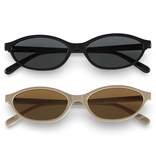 QALLY Retro Oval Womens Sunglasses Cat Eye Sunglasses for Women: Chic 90s Sunnies Lightweight Trendy UV protection Sun Glasses