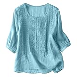 Minibee Womens Clothes Womens Gauze Shirt Ropa De Lino para Mujer Elegante Crewneck Roll Up Floral Print Loose Fitted Cloth