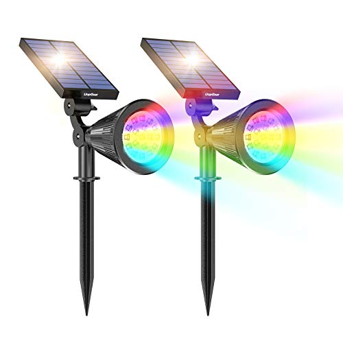 Solar Landscape Spotlights(18 LEDs, 7 Colors), UopGear 2-in-1 Solar Powered Wall Lights Outdoor Landscaping Spot Lights, Decorative Lighting for Yard Garden Driveway Porch Walkway Pool Patio