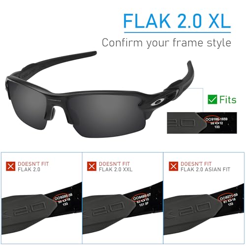 Image of Replacement Lenses for Oakley Flak 2.0 XL OO9188 Sunglasses 5 Pairs with Rubber Kits - Solid Black+Emerald+Ice Blue+Fire Red+Titanium