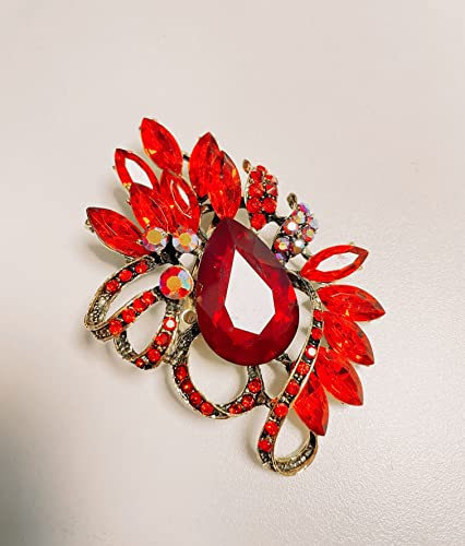 Image of COLORFUL BLING Rhinestone Leaf Brooch Pin - Red, Blue Vintage Jewelry Accessory Gifts Decoration