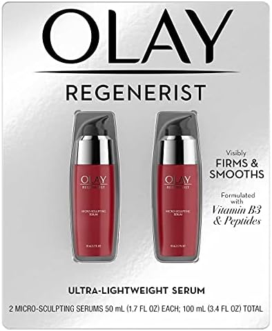 Olay Regenerist Micro-Sculpting Serum, 2-Pack, Ultra-Lightweight Anti-Aging Moisturizer, 100ml (3.4 FL OZ) Total